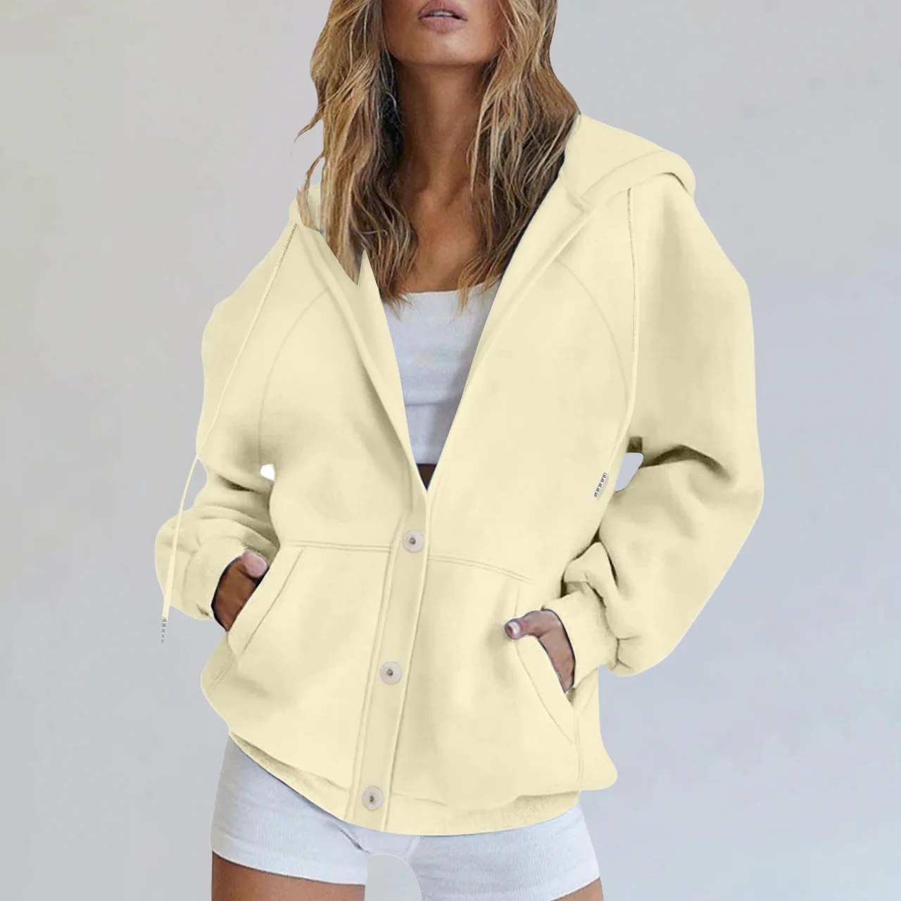Women's Casual Solid Color Cardigan Jacket - Yellow