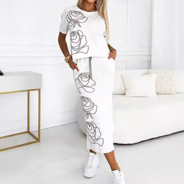 Autumn Fashion Women's Wear New Printed Two piece Suit White - Shop at LoveMi