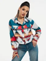 Coat Printing Long Sleeve Short Top - Sapphire Blue