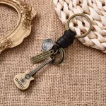Simple Personality Vintage Guitar Keychain Cowhide Woven Charm Music Lovers - Style 1