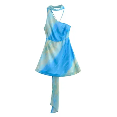 Dopamine Rainbow Backless Streamer Halter Dress Blue - Shop at LoveMi