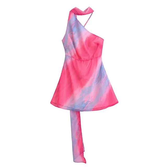 Dopamine Rainbow Backless Streamer Halter Dress Red - Shop at LoveMi