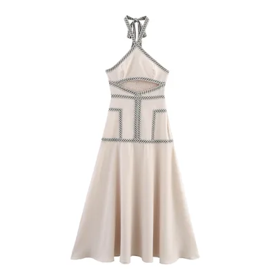 Elegant Sexy Backless Ribbons Halter Dress Light Pink - Shop at LoveMi