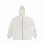 Women's Solid Color Casual Hooded Zipper Rhinestone Jacket - White