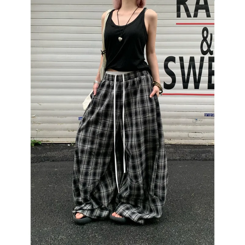 American Idle Style Plaid Pants Men's And Women's Jazz Dance Double Waist Head Stitching Black - Shop at LoveMi