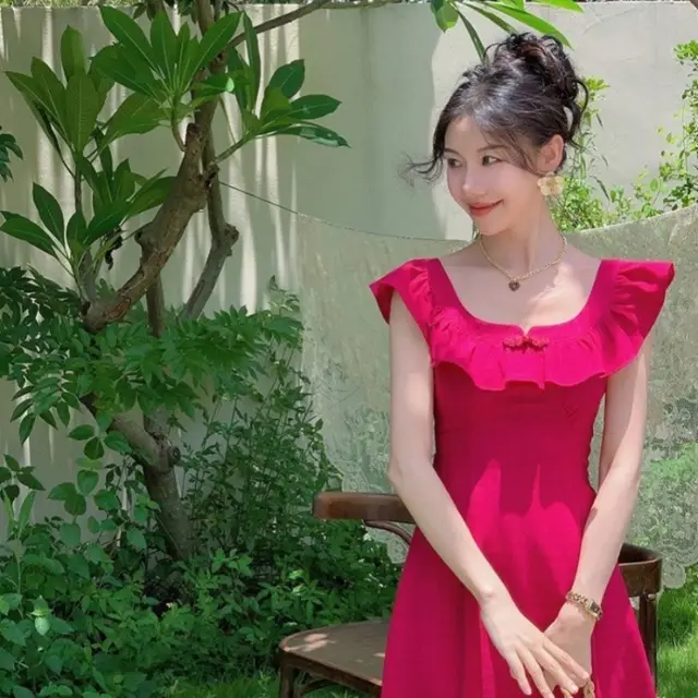 Tea Break Classic Style Orange Dress Female Rose Red - Shop at LoveMi