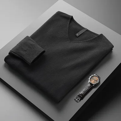 Men's Solid Color And V neck Sweater Men's Autumn And Winter Black - Shop at LoveMi