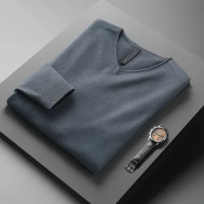 Men's Solid Color And V neck Sweater Men's Autumn And Winter Gray - Shop at LoveMi