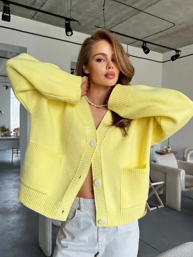 Loose And Idle Soft Glutinous Design Sweater Coat Yellow - Shop at LoveMi