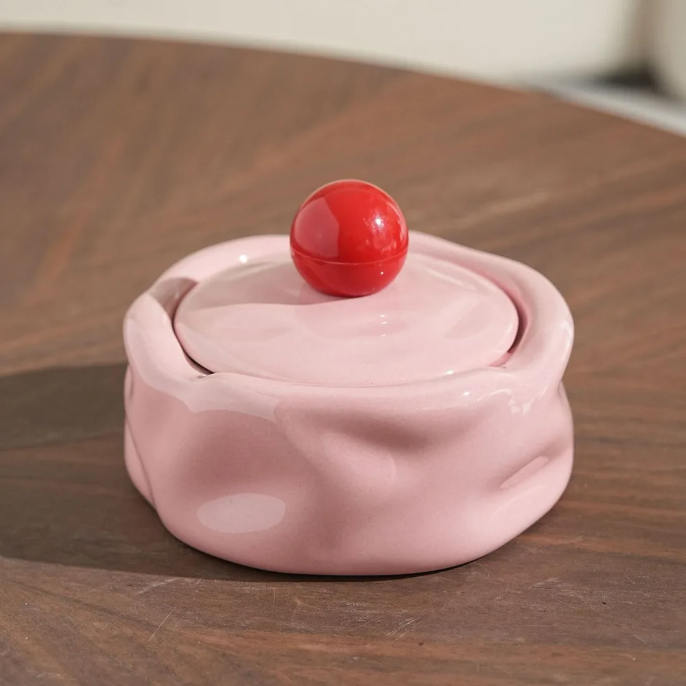 Creative Cream Ceramic Ashtray With Lid Prevent Fly Ash Pink - Shop at LoveMi