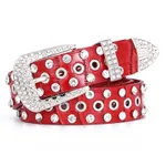 Buckle Three-piece Diamond Belt Female Leisure Rhinestone - Red