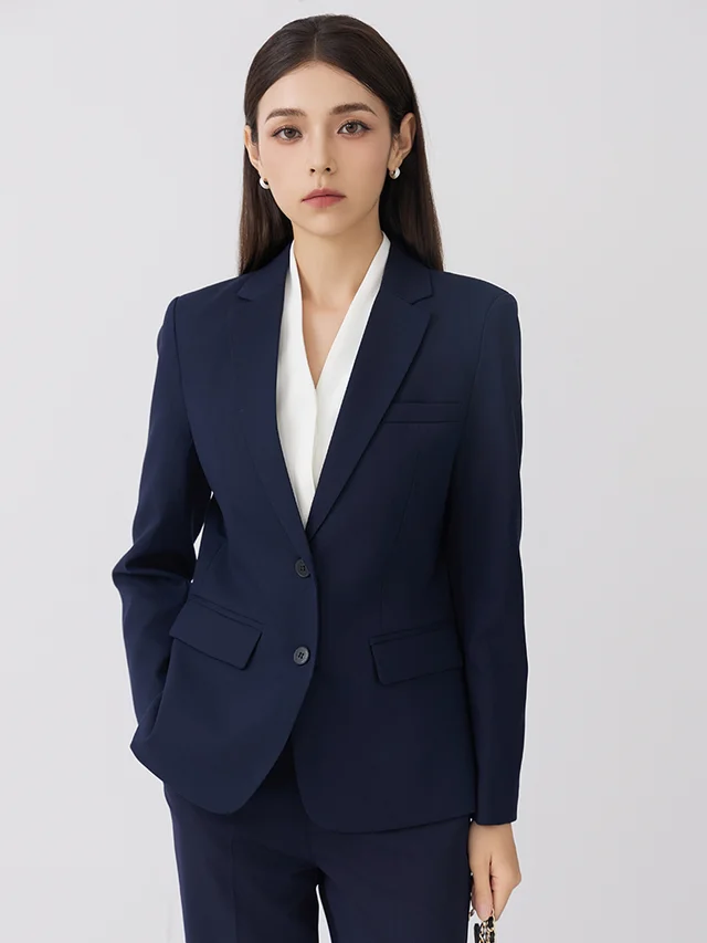 Two Button Slim Fit Non Ironing Formal Suit Set Navy Blue Suit Jacket - Shop at LoveMi