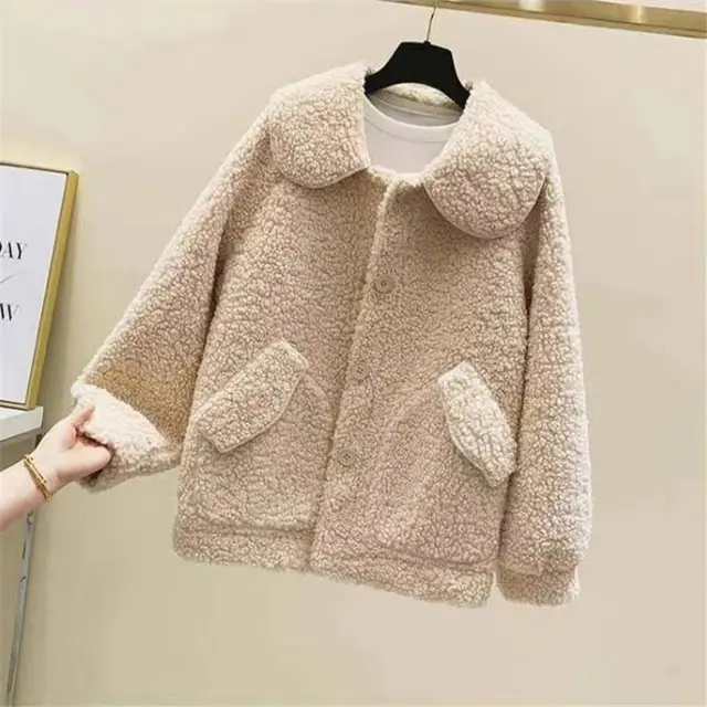 Loose Korean Style Thick All match Faux Cashmere Coat For Women Khaki - Shop at LoveMi
