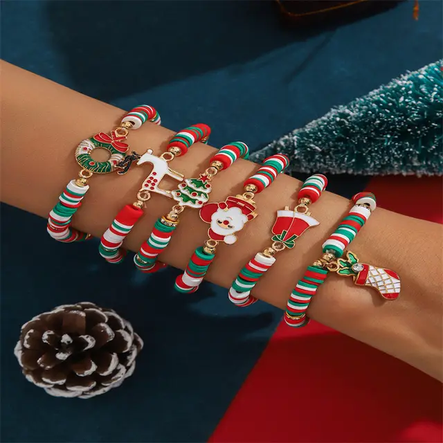 Christmas 6 pack Cute Elk Polymer Clay Bracelet Bracelet Suit Type E - Shop at LoveMi