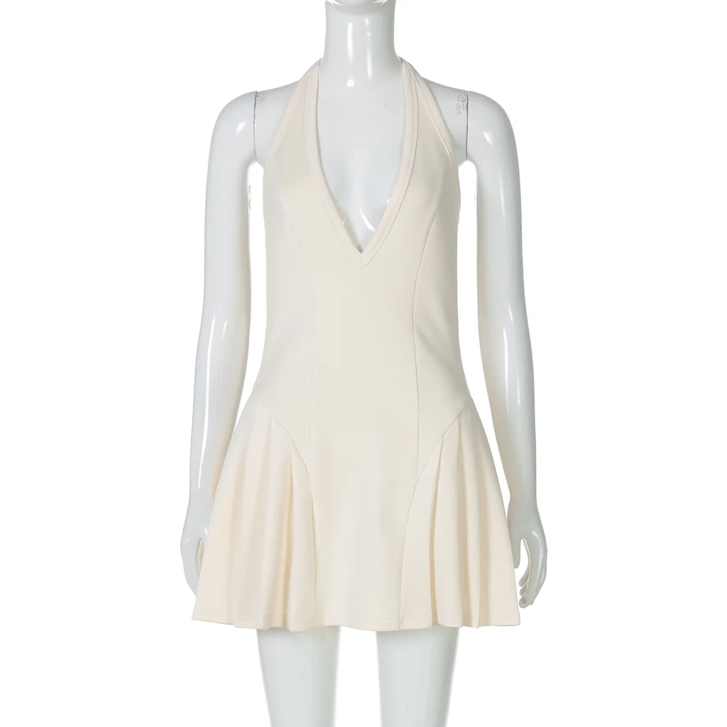 Summer Women's Clothing Deep V-neck Halter Dress - Apricot