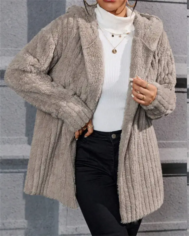 New Warm Fashion Vertical Stripe Double sided Bejirog Hooded Jacket Apricot - Shop at LoveMi