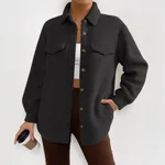 Women's Solid Color Long-sleeved Lapel Fleece Jacket - Black