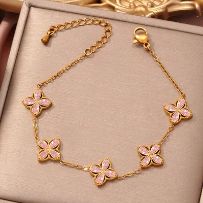 Small Flowers Inlaid Zircon Bracelet For Women Pink - Shop at LoveMi