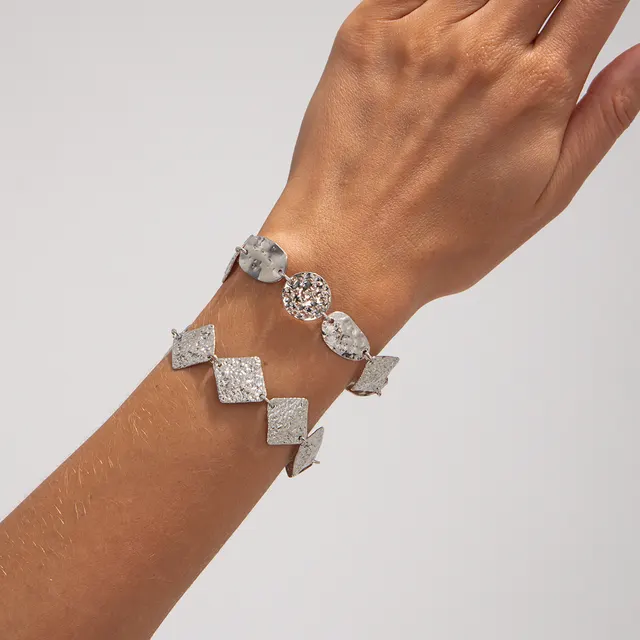 Punk Niche Geometric Square Hammered Round Bracelet White - Shop at LoveMi