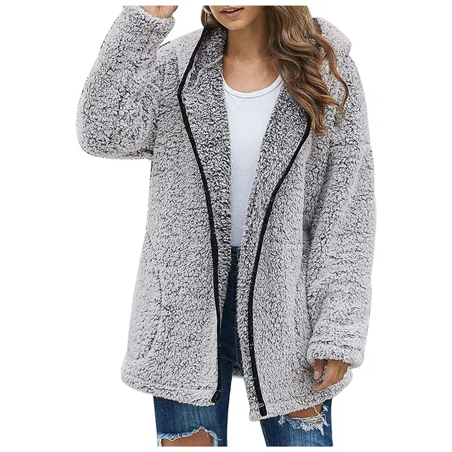 Casual Solid Color Polo Collar Hooded Long Sleeve Fleece Sweatshirt Gray - Shop at LoveMi
