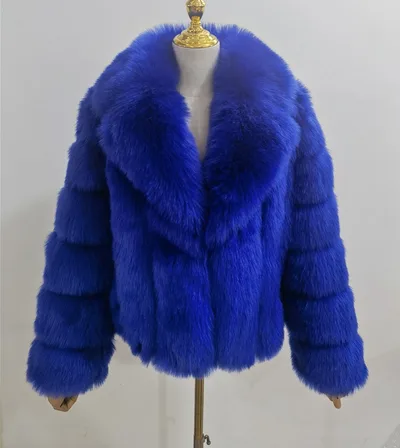Coat Imitation Fox Fur Women's Clothing Sapphire Blue - Shop at LoveMi