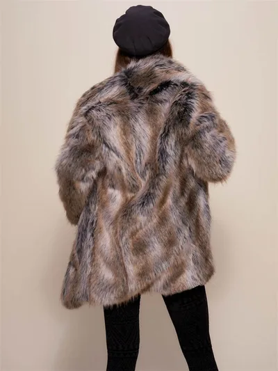 Warm Imitation Fur Coat Women's Fashion Gray Brown - Shop at LoveMi