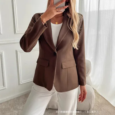 Fashionable Elegant French Solid Color Polo Collar Jacket Camel - Shop at LoveMi