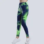 High Waist Workout Bubble Tie-dye Yoga Pants - Blue