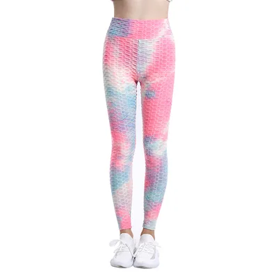 High Waist Workout Bubble Tie dye Yoga Pants Pink - Shop at LoveMi