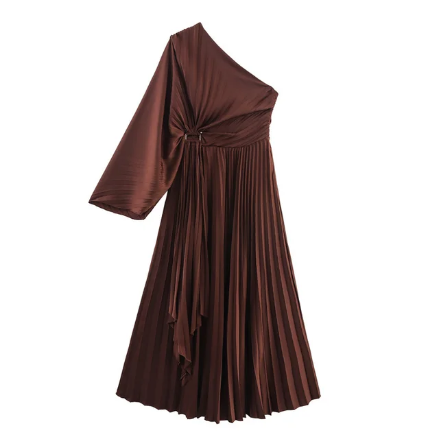 Spring New All matching Slim Fit Slimming Casual Shoulder Pleated Dress - Shop at LoveMi