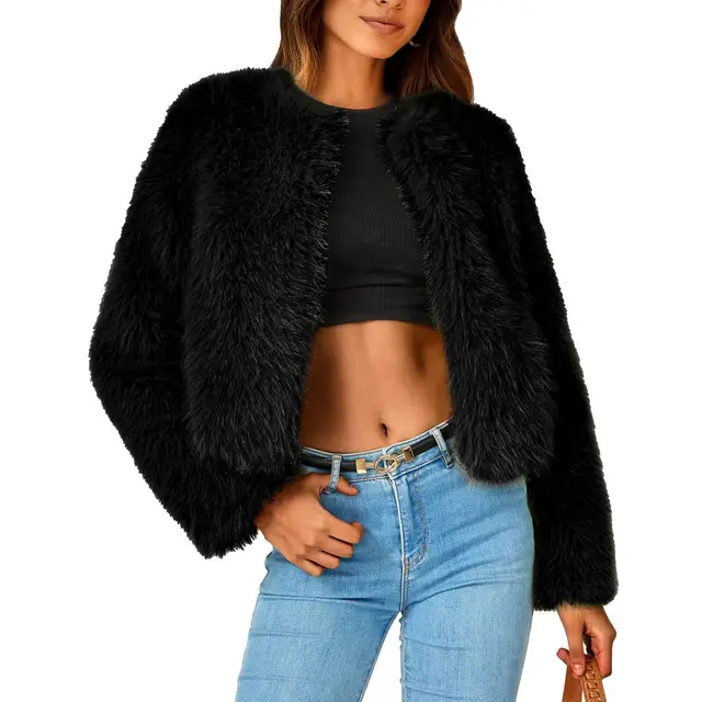 Imitation Fur Autumn And Winter New Toka Crew Neck Coat Black - Shop at LoveMi