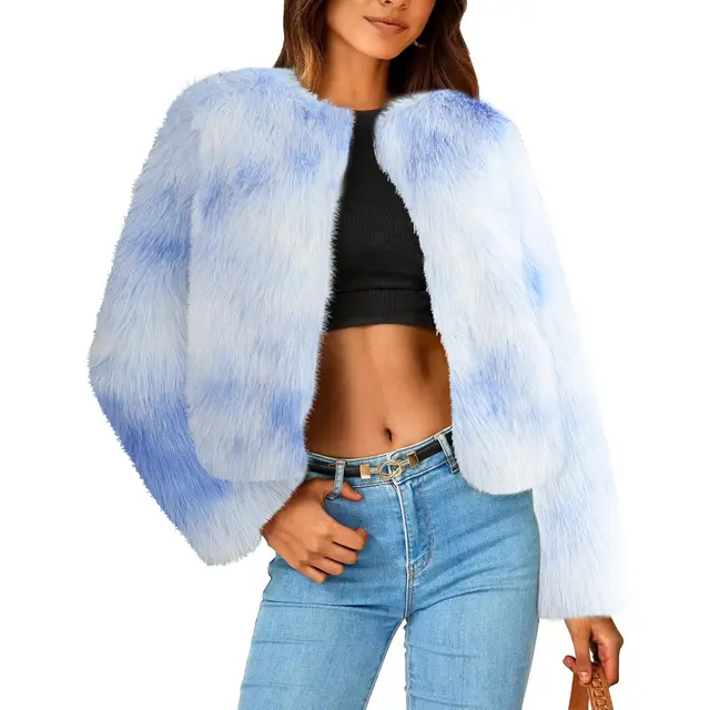 Imitation Fur Autumn And Winter New Toka Crew Neck Coat Sky Blue - Shop at LoveMi