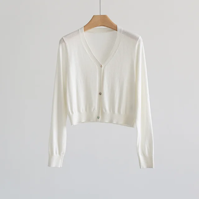 Spring And Summer Fashionable Soft And Comfortable V neck Short Sweater White - Shop at LoveMi