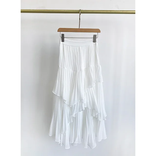 Chiffon High Waist Layered Ruffles Tiered Skirt White - Shop at LoveMi