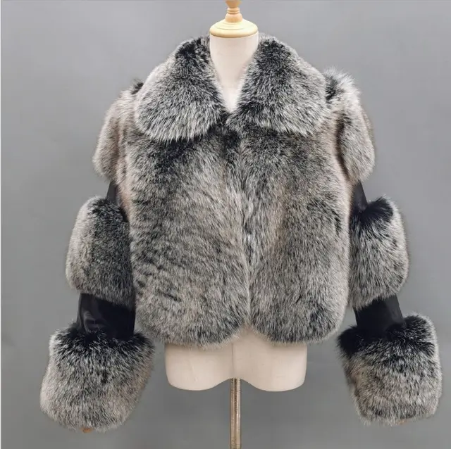 Women's Fur Stitching Lapel Artificial Fur Coat Black And White Tip - Shop at LoveMi