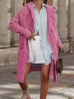 Long Twist Hooded Cardigan Sweater Coat Women's Top - Rose Red