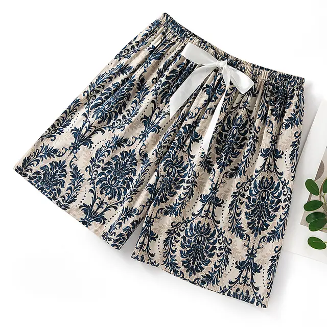 Thin Artificial Cotton Shorts Loose Casual Suitable For Daily Wear Japanese Trousers Home Shorts Brown Blue Phoenix Tail - Shop at LoveMi
