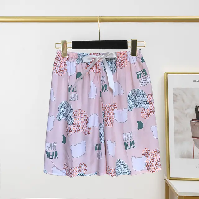 Thin Artificial Cotton Shorts Loose Casual Suitable For Daily Wear Japanese Trousers Home Shorts - Pink Letters Mickey