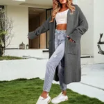 Long Knitwear Loose Pockets Cardigan Sweater Coat - Gray