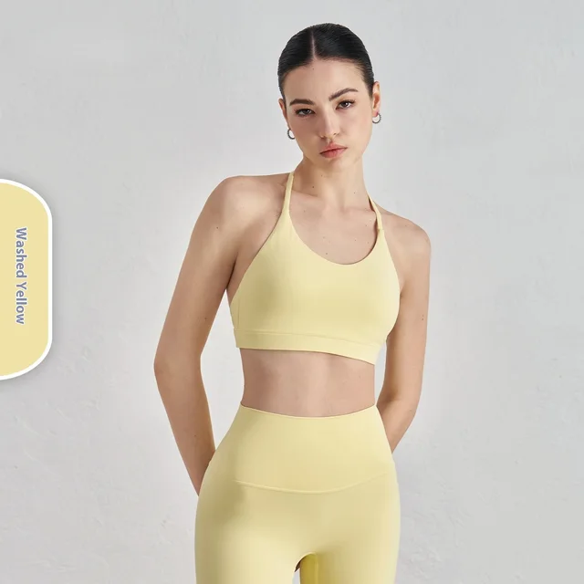 Push Up Sports Women's Triangle Beauty Back Exercise Vest Washed Yellow - Shop at LoveMi