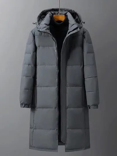 Mid length Couple Men's And Women's Winter Down Hooded Jacket Gray - Shop at LoveMi