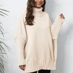 Women's Pullover Knitted Solid Color Turtleneck Lapel Loose - Apricot
