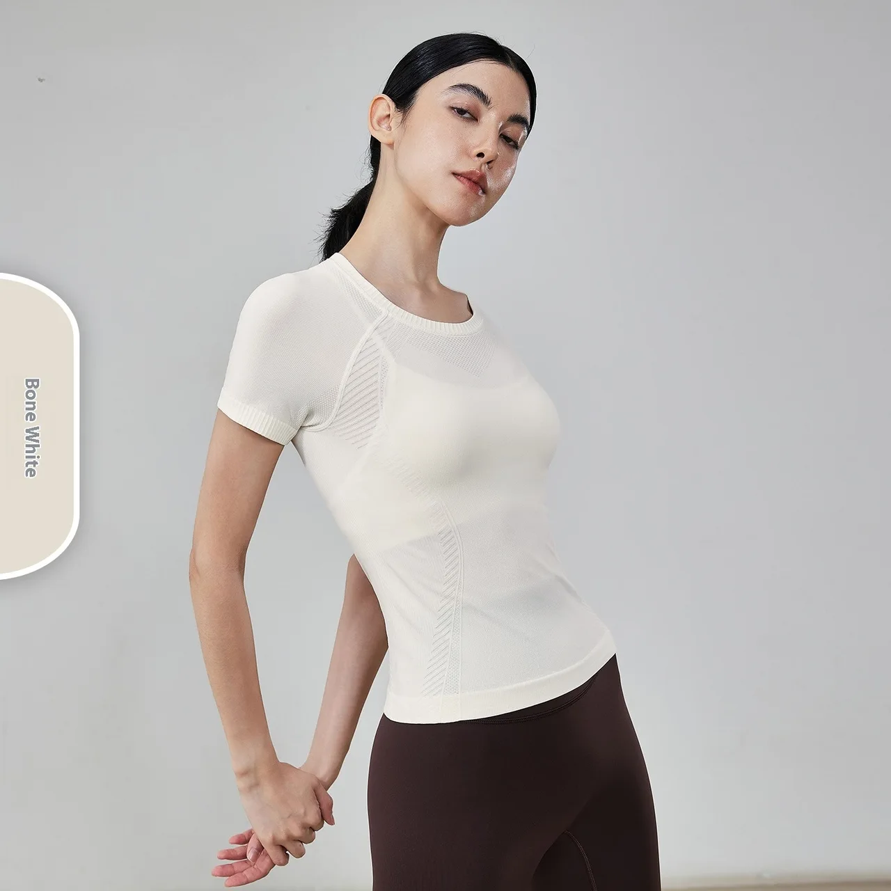Running Yoga Sports Fitness Women's Thin Short Sleeve - Bone White