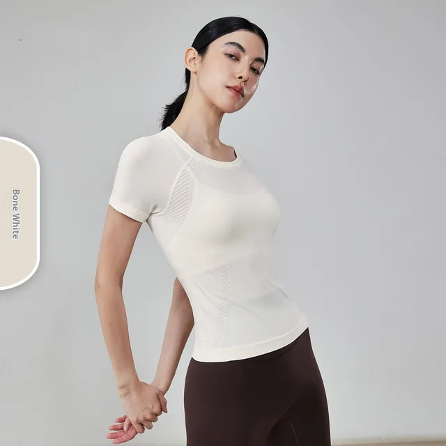 Running Yoga Sports Fitness Women's Thin Short Sleeve Bone White - Shop at LoveMi