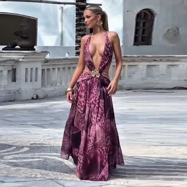 Summer Leopard Pattern Sleeveless Dress For Women Purple - Shop at LoveMi