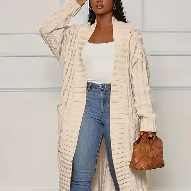 Women's Solid Color Elegant Knitted Coat Fashion Pocket Apricot - Shop at LoveMi