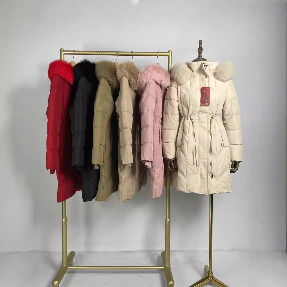 Winter Down Cotton Jacket Women's Mid length Beige - Shop at LoveMi
