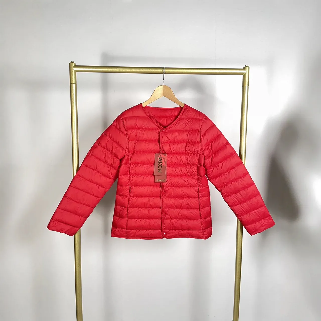 Lightweight Stand Collar Loose Design Cotton-padded Jacket - Wine Red