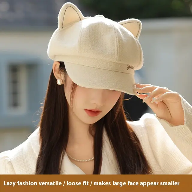 Cute Youth looking Painter Cap Casual Letters Beige - Shop at LoveMi