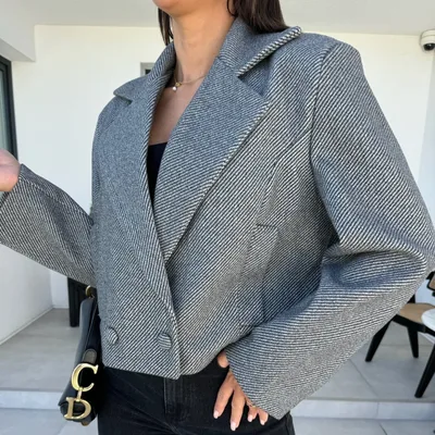 British Personalized Women's Suit Collar Woolen Jacket Dark Gray - Shop at LoveMi